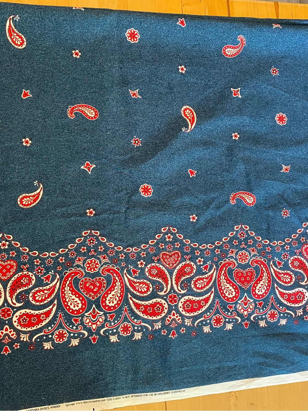 VINTAGE DAISY KINGDOM 100% cotton Bandana basics Paisley Border Fabric 2 Yards